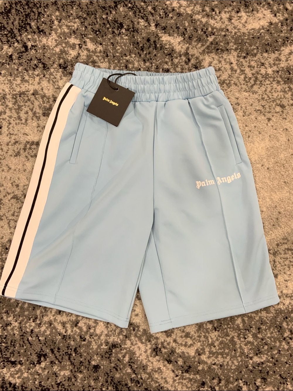 Palm Angels Classic Logo Striped Track Shorts Blue Mens Size Medium